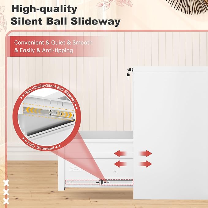 Superday Lateral File Cabinet 2 Drawer Metal File Cabinet with Lock White Filing Cabinets for Home Office Locking Filing Cabinets Hanging Files Letter/Legal/F4/A4