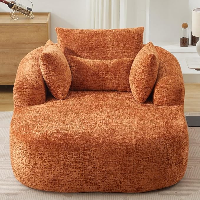 65.7 Oversized Chaise Longue Chair Indoor Modern Upholstered Corduroy Deep Seat Sofa Bed with Throw Pillows and Armrests Sleeper Sofa Couch for Living Room (Orange)