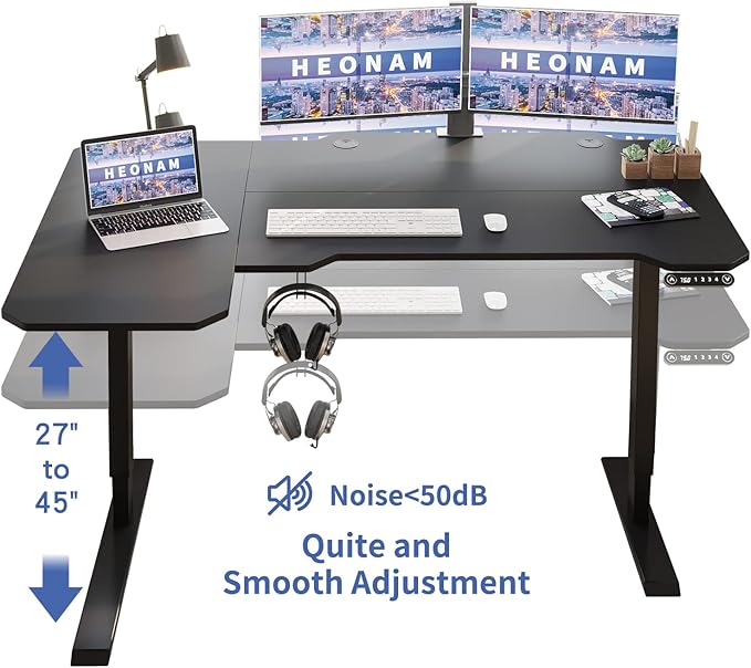 Gaming Electric Standing Desk L Shaped with Privacy Screen 59 Inch PC Computer DeskLarge Surface for Monitors