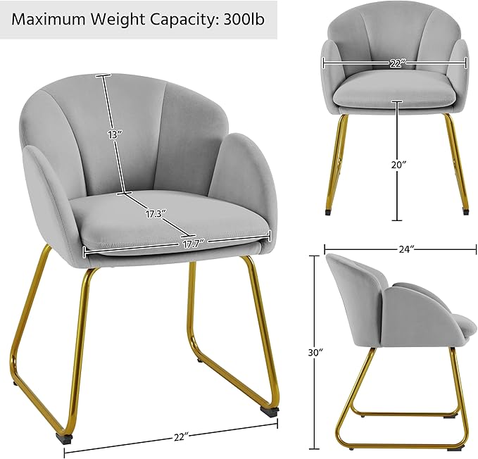 Yaheetech Flower Shape Velvet Vanity Chair Modern Side Chair Armchair with Golden Metal Legs for Living Room/Dressing Room/Bedroom/Home Office/Kitchen Gray