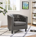 Naomi Home Emma Faux Leather Armchair Set of 2 Modern Tufted Barrel Accent Chairs with Wooden Legs Wide Seat &amp Supportive Back for Living Room Bedroom or Office – Gray