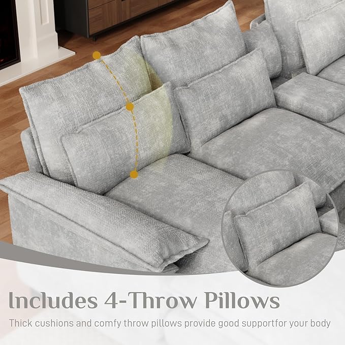 OUYESSIR 135 U Shaped Sectional Cloud CouchGrey Sectional Couches for Living RoomComfy Fluffy Chenille Oversized Cloud CouchModular Sectional Sofa with Central Console &amp Double Chaise Lounge
