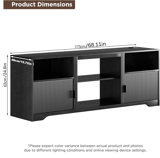 Fluted TV Stand for Tvs up to 80Mid Century Modern TV Stand with Open Adjustable ShelfEntertainment Center Wood TV Media Console with Cord Holes for Living Room Furniture BedroomBlack