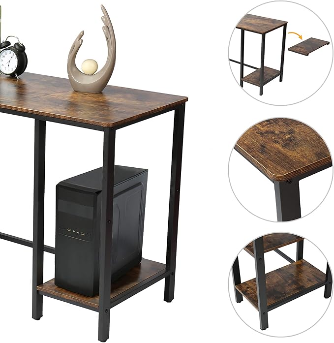 L Shaped Corner Computer Desk 54.3 inch with Storage Shelf Long Gaming Desk for Home Office PC Workstation Saving Space Laptop Table Rustic Brown