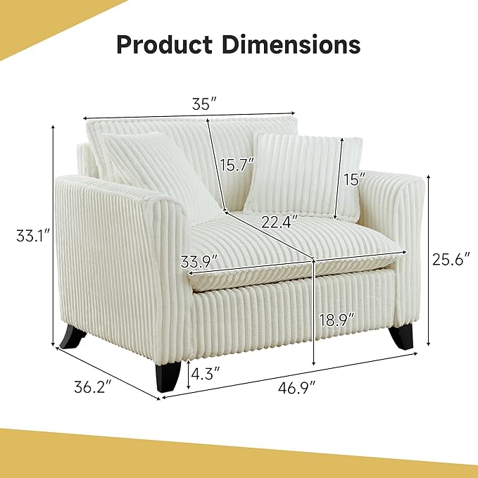 ERYE Living Room Accent Chair Modern Corduroy Upholstered Chair Wider Seat Cushion Leisure Armchair W/2 Pillows and Removable Cover for Home ApartmentBedroomOffice