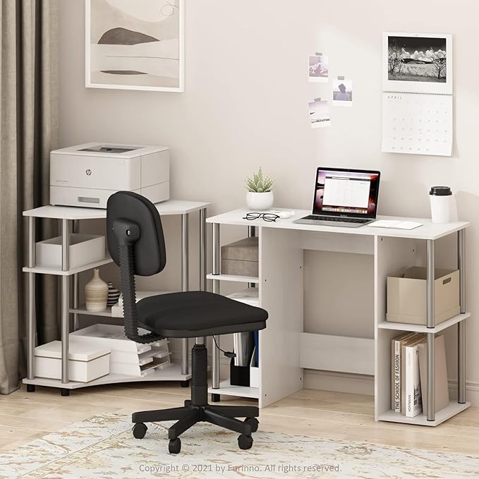 Compact Computer Desk - Study Writing Table for Small Spaces - Modern Home Office Desk White Oak/Stainless Steel