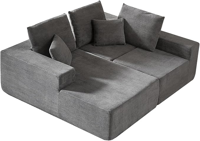 109.4 Cloud Sectional Couch Modern Modular L Shape Sectional Sofa with Deep Seat Chaise Comfy Corduroy Boneless Couches for Living Room (Dark Grey Left Chaise)