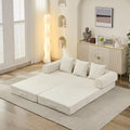 3 in 1 Convertible Futon Sofa Bed Modern King Size Chenille Loveseat Sleeper Sofa Folding 3-Seater Foldable Lounger Couch Bed for Living Room Bedroom Guest Room (Beige 3 Throw Pillows)