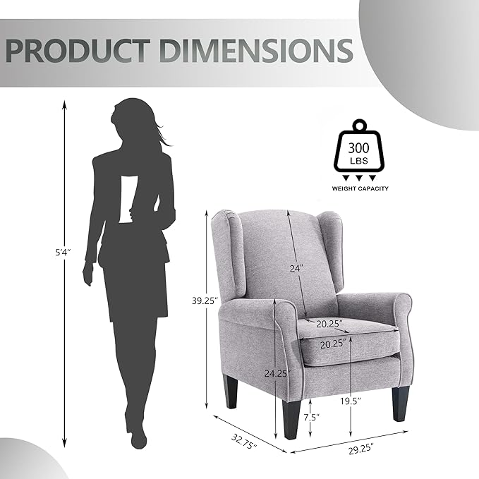 Accent Chair Set of 4 Modern Living Room Chairs with Wingback Comfy Upholstered High Back Single Sofa for Bedroom Mid-Century Reading Armchair Sillas para Sala
