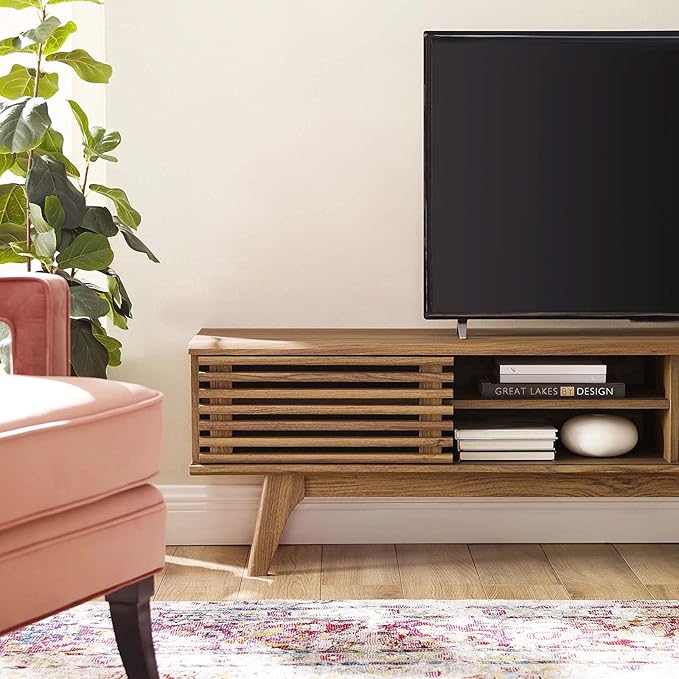 Modway Render 70 Mid-Century Modern Low Profile Media Console Entertainment TV Stand in Walnut Walnut