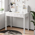 ADORNEVE Writing Desk with 7 Drawers Home Office Desk with Hutch Student Desk Study Table Small White Desks Solid Pine Wood Legs