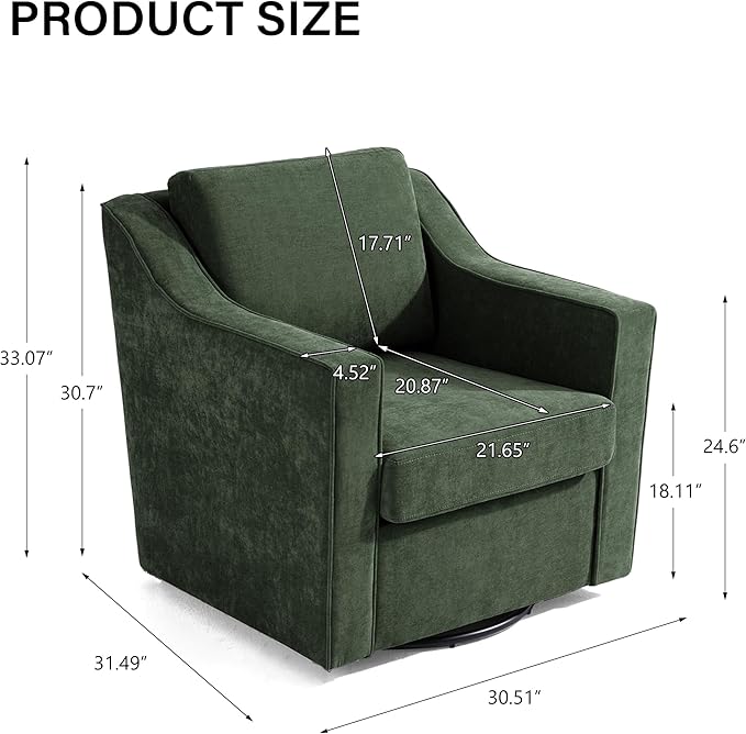 Swivel Accent Chair Modern Round Barrel Arm Chair for Living Room Bedroom Comfy Club Reading Chairs for Adults (Chenille Green Set of 2)