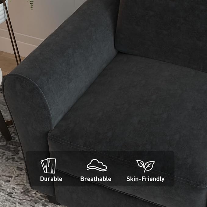 Bonzy Home 58 Black Loveseat Sofa Couch for Living Room 2 Seater Love Seat for Small Spaces Modern Couches with Thick Cushion for Home Apartment Office