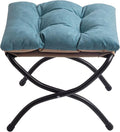 15 Foldable Foot Stool Ottoman with Metal Frame - Washable Blue Upholstered Indoor/Outdoor Footrest for Living Room Bedroom Patio - Space-Saving Compact Design