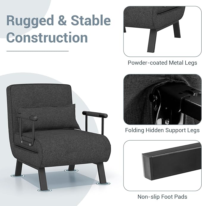 S AFSTAR 4 in 1 Convertible Sofa Bed Sleeper Chair Folding Sofa Arm Chair with Pillow and 6 Position Adjustable Backrest Full Padded Lounger Couch Bed