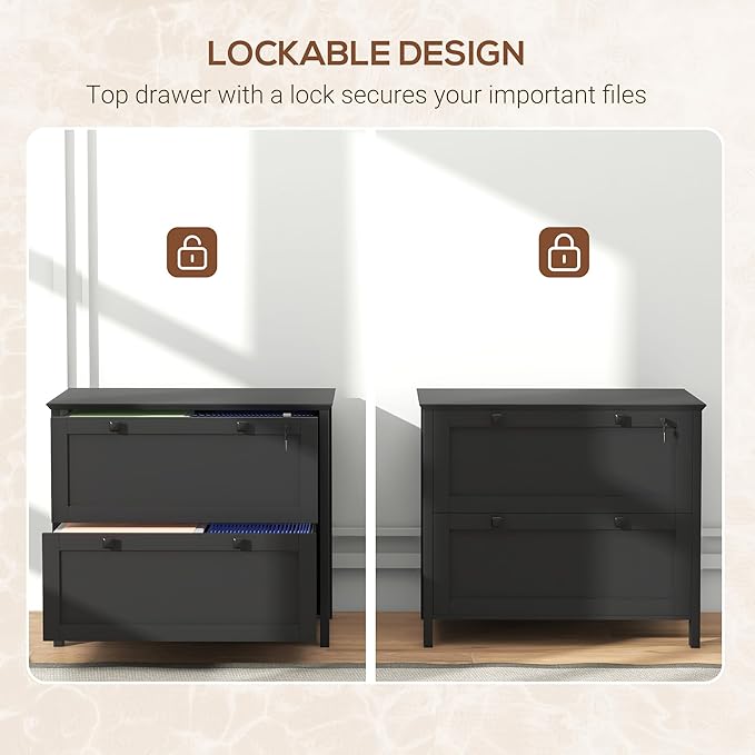2 Drawer Small File Cabinet with Lock Under Desk Locking Storage Drawers Organizer Filing Cabinets for Home OfficeModern Farmhouse FurnitureBlack
