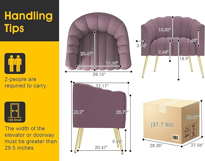 Oversized Pumpkin Couch Accent Chair Modern Comfy Velvet Upholstered Barrel Chairs Luxury Single Sofa Armchair for Living Room Waiting Room Office and Vanity (Purple)
