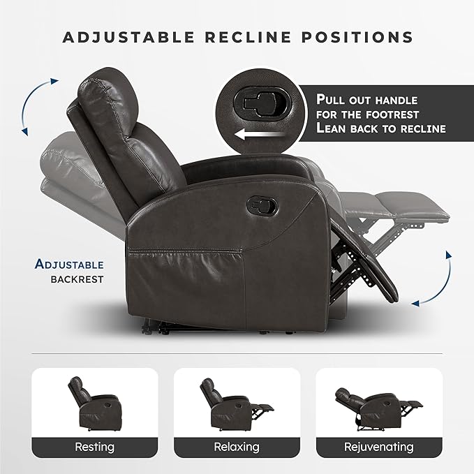 Lexicon Manual Reclining Sofa Faux Leather Recliner Sofa Wall Hugger Track Arms Magazine Pockets Manual Dual Recliners Couch for Living Room/Office/Apartment Easy Assembly Espresso