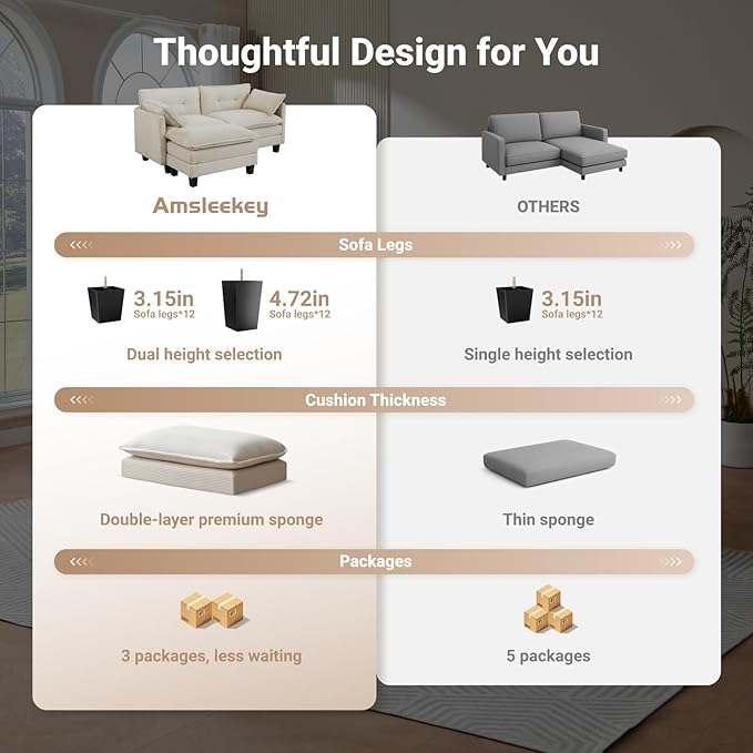 Modular Sectional Sofa 111.5 U-Shaped Corduroy Comfy Sectional Couches for Living Room 3-Seater Cloud Couches with 2 Movable Ottomans Flexible Combination Modern Deep Seat Sofa (Beige)