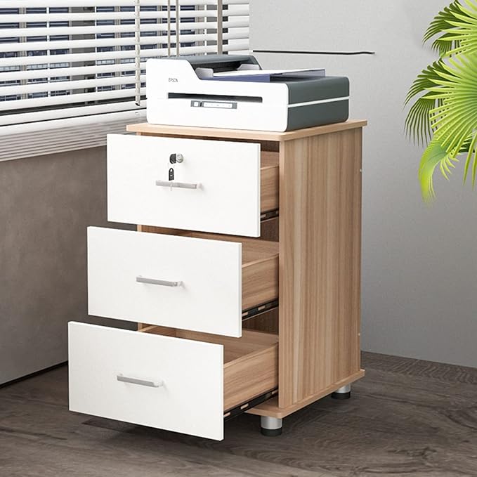 Desktop Storage Box with Drawers - Mobile File Cabinets for A4 Size Office Supplies Storage Box Wooden Nightstand Office Document Cabinet Storage CabinetE