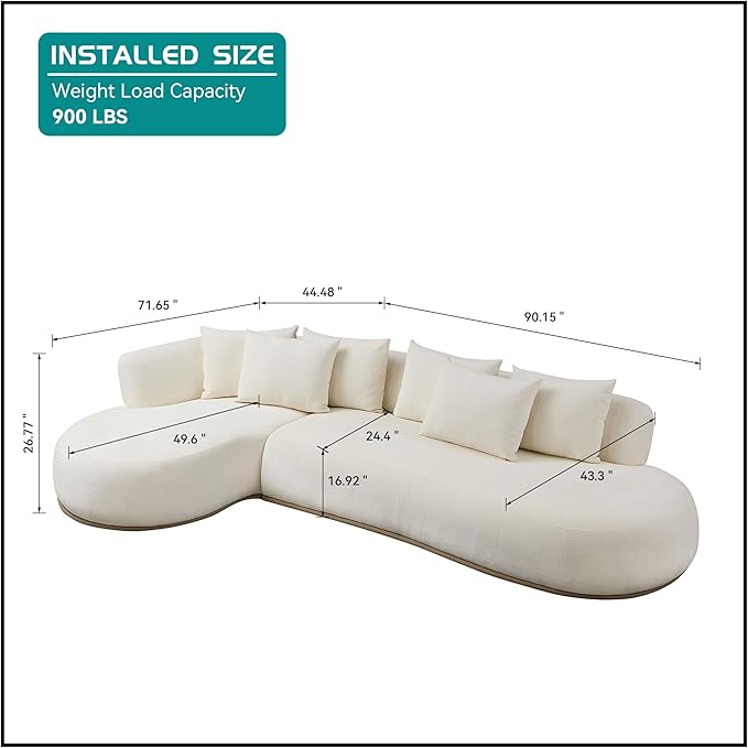 kevinplus 134.63'' Large Sectional Curved Sofa Couch with Chaise Lounge for Living Room Oversize L-Shape Modern Sectional Sofa Couch Wood Structure &amp Easy Assembly (Left-Facing Beige)