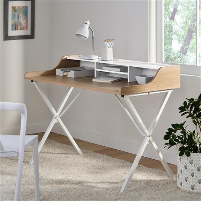 VERYKE DeskComputer Desk with HutchComputer Table with Cross DesignHome Office DeskModern Office Desks for HomeStudy Table for BedroomWhite+Oak