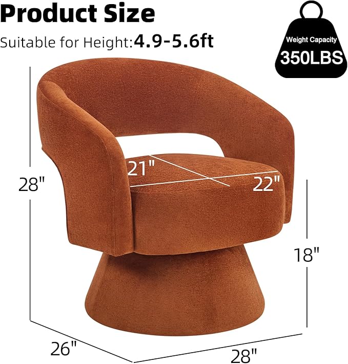 INZOY Swivel Barrel Chair Set of 2 Swivel Accent Chair with Thickened Soft Cushion Modern Chair with Velvet Comfy Round Accent Chair for Living Room Bedroom Orange