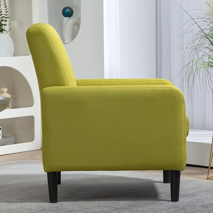 Minimalist Upholstered Armchair with Ergonomic Design Padded Seat &amp Curved Armrest Decorative Comfy Accent Chair Ideal for Living Room Bedroom Office Yellow Green