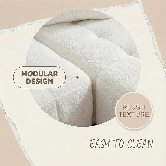 107.9“Cloud Sectional Boneless Couch Modular Sofa with Deep Seat 5 Pillows L-Shaped Free Combination Soft Boucle Fabric 1400 lbs Capacity Living Room Apartment. (Cream Right Hand Facing) | No Assembl