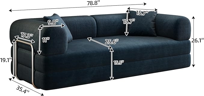Ball &amp Cast 78 Convertible Floor Sofa Bed – 4-in-1 Modular Corduroy Sleeper with Fixed-Shape Support No Assembly Boneless Folding Couch with Armrests &amp Pillows – for Living Room Apartments