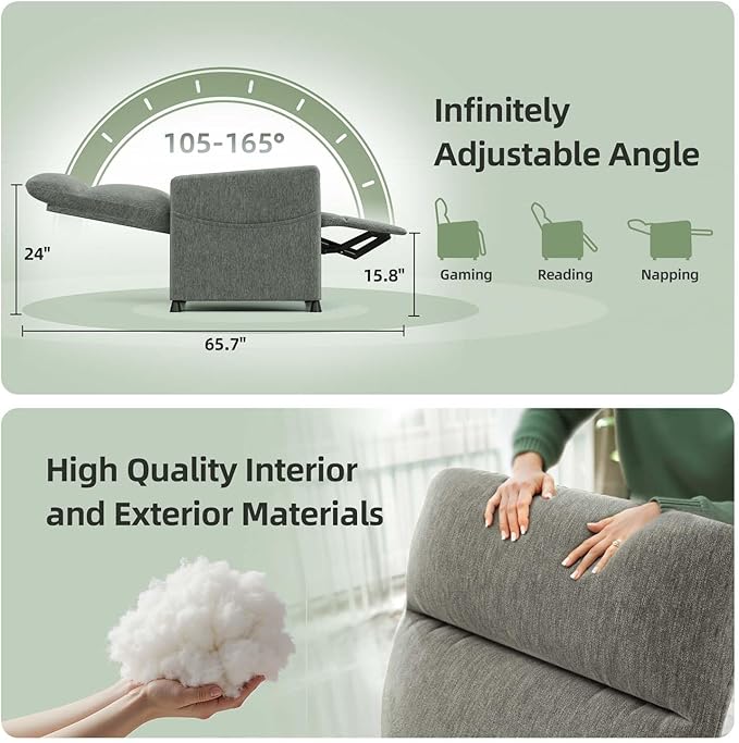 Power Electric Recliner Chair with Adjustable Backrest Footrest &amp Padded Seat Ergonomic Single Sofa Chair for Small Spaces Home Theater Living Room &amp RV (Light Grey +Linen)