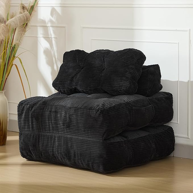Garvee Folding Sofa Bed Convertible Sleeper Chair with Pillow Foldable Mattress with Back Support Boneless Fold Out Chair Bed Comfy Floor Sofa Lounge for Living Room Bedroom Black Single