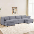 Modular Sectional Sofa 148 U-Shaped Sectional Couches for Living Room 6 Seat Modern Corduroy Cloud Couch with 2 Ottoman for Bedroom Office Apartment Dark Grey