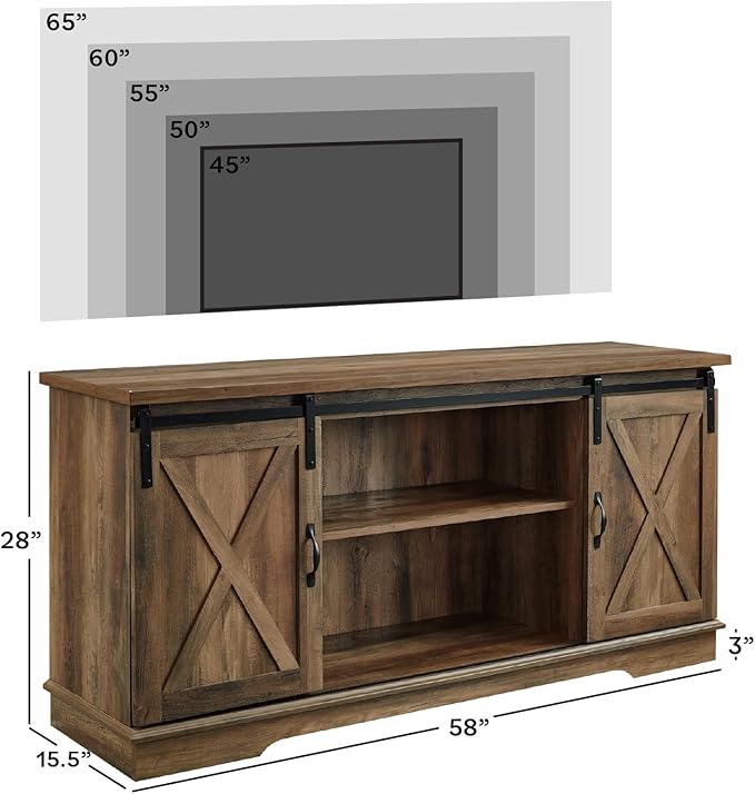 Walker Edison Richmond Modern Farmhouse Sliding Barn Door TV Stand for TVs up to 65 Inches 58 Inch Reclaimed Barnwood