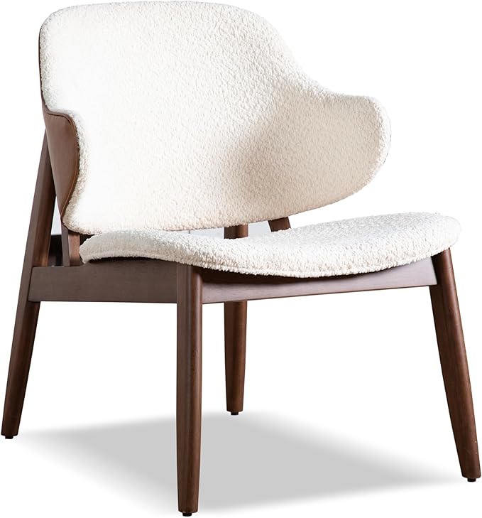 Furniture of America Callum Mid-Century Modern Solid Wood Brown Accent Chair with Wingback Comfortable Upholstered Seating for Home Office Living Room Walnut