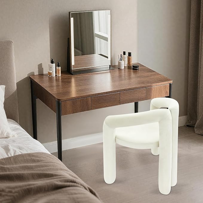 LOYALHEARTDY White Vanity Chair Small Accent Chairs Bedroom Chair with Soft Cushion 17.7 Inch Modern Desk Chairs No Wheels Makeup Stool for Dressing Table Salon Dormitory Living Room