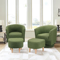 DAZONE Accent Chairs Set of 2 Green Barrel Chair with Ottoman Comfy Armchair for Small Spaces 360° Modern Fabric Lounge Chair for Living Room Bedroom Reading Nook Home Office