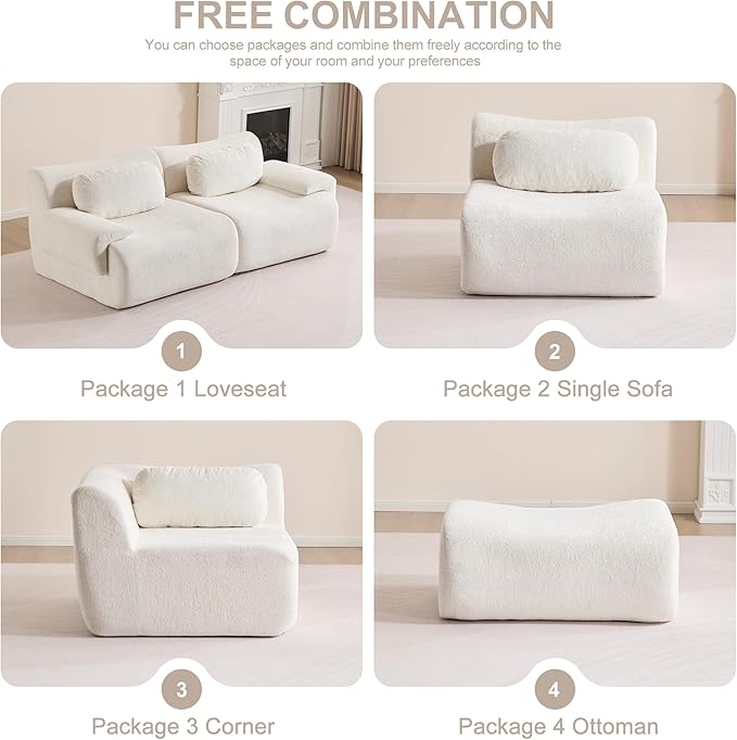 Multiple Modular Boneless Couches for Living Room Cloud Sectional Sofa with Comfy Deep Seat Oversized 3 Seater Couch for Bedroom Apartment No Assembly 3 Modules Combined Beige