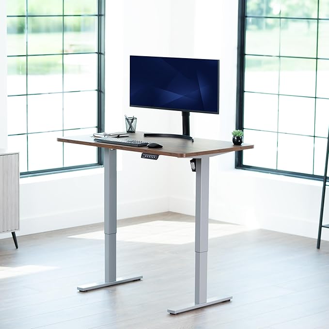 VIVO Electric 48 x 30 in Rustic Standing Desk Memory Height Adjustment 1B Series Holds 220 lbs One-Piece Vintage Brown Top Gray Frame DESK-KIT-1G5N