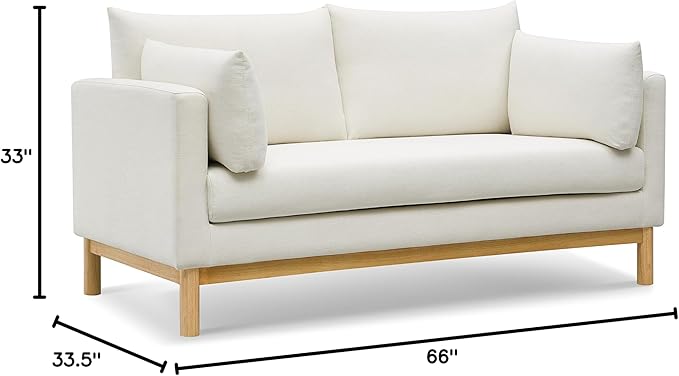 Meridian Furniture 157Cream-L Langham Collection Mid-Century Modern Linen Textured Fabric Upholstered Loveseat Cream Linen Textured Fabric Natural Finish Wood Base 66 W x 33.5 D x 33 H Cream