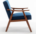 Mid Century Modern Accent Chair with Wood Frame Upholstered Living Room Chairs with Waist Cushion Reading Armchair for Bedroom Sunroom Lounge Chair Indoor Office Family (Blue)