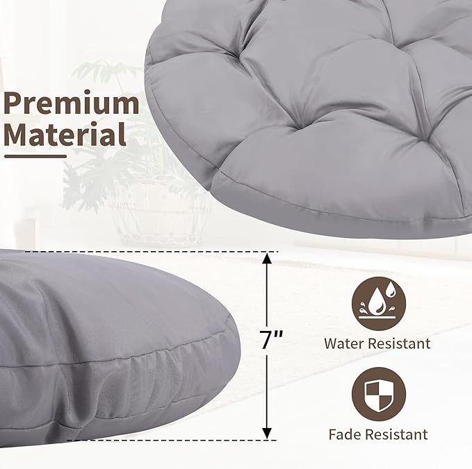 46 Giant Oversized Rattan Papasan Chair with Cushion and Frame for Adults Fluid 360° Swivel Waterproof Grey Frame with Light Grey Cushion
