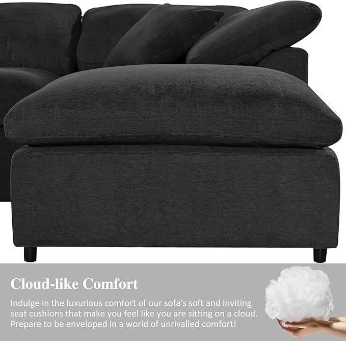 117 Modular Sectional SofaU Shaped Chenille Sofa Set with Movable OttomanModern 7-Seat Cloud Sectional Couches for Living Room Home Office (Black 117 U-7 Seater)