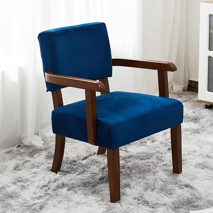 Accent Chair Set of 2 with Table Living Room Chairs with Velvet Soft Seat &amp Armrests for Living Room Bedroom Reading Room Waiting Room (Velvet Navy)