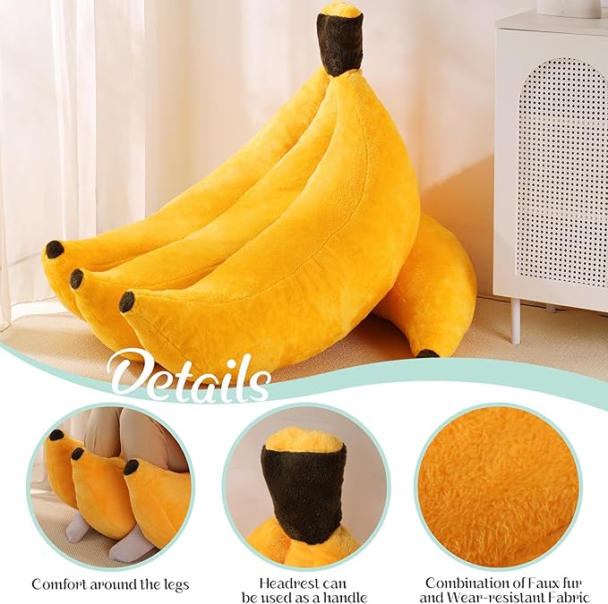 Banana Bean Bag Chair with Ottoman Floor Sofa Bed with Footrest Comfy Convertible Lounger for Teens &amp Adults Plush Couch for Bedroom Living Room or Dorm M-Yellow