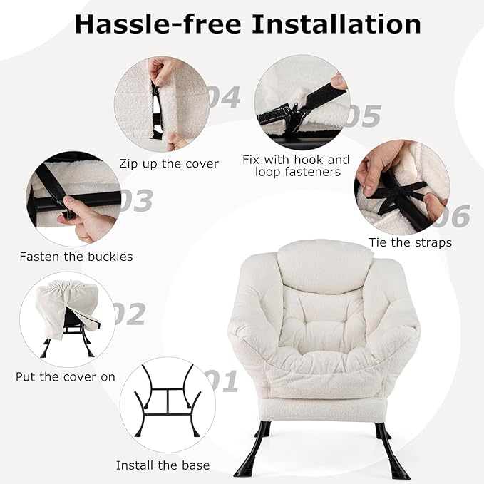 Giantex Set of 2 Lazy Chairs Modern Sherpa Accent Chair w/Upholstered Single Sofa Chair w/Armrests &amp Side Pocket Leisure Reading Lounge Chair for Living Room Bedroom Office Dorm (White)