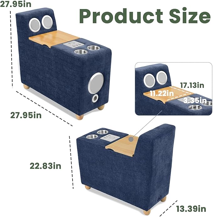 Brelice Modular Sofa Console with Wireless Charging &amp Bluetooth Speaker - All-in-One Armrest Organizer with Wired Charging Storage Tray Volume Control for Sectional Couch Living Room