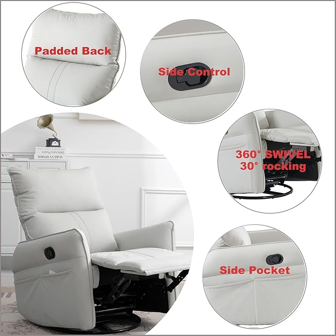 270° Power Swivel Rocker Recliner Chair for Adults – Electric Reclining Small Sofa Chair with Smooth Rocking &amp Rotation Comfortable Single Recliner for Living Room Bedroom (Light Gray+PU)