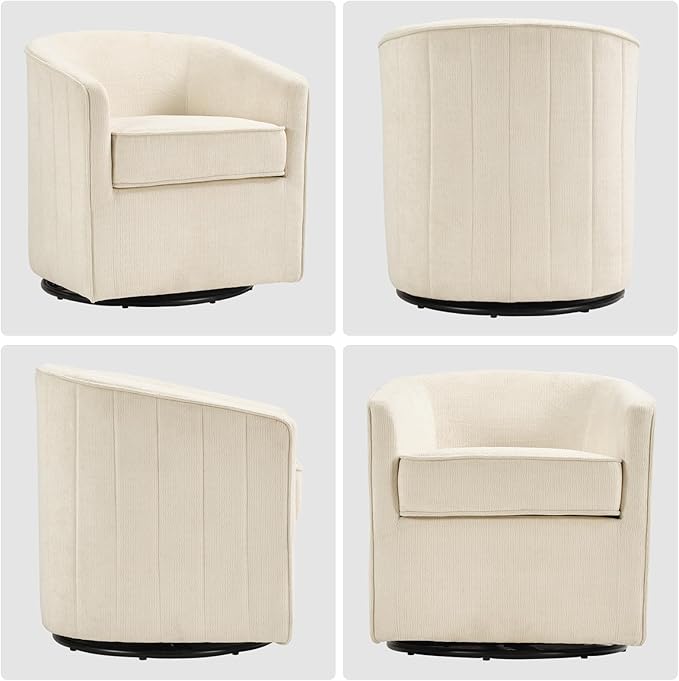 CANMOV Swivel Accent Chair for Multi-Scene Use 360 Degree Club Chair with Ottoman Set Comfy Fabric Barrel Reading Chairs with Simple Line Design for Living Room Bedroom Round Reading Chair Beige