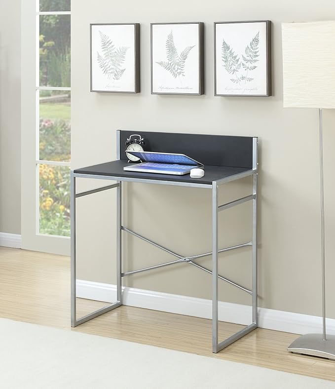 Major-Q Modern Silver Powder Coating with Black Paper Venner Wooden Top Home Office Desk (PXF3053)